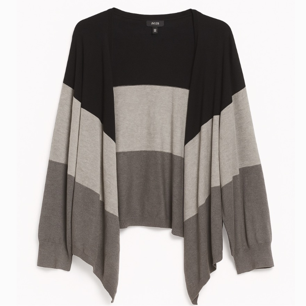 Apt. 9 Women's Grey & Black Color Block Open Wrap Cardigan Sweater M